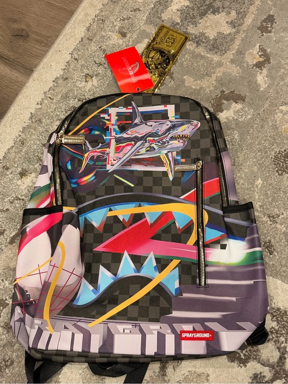 Sprayground Men’s Black Checker Shark Graphic Backpack